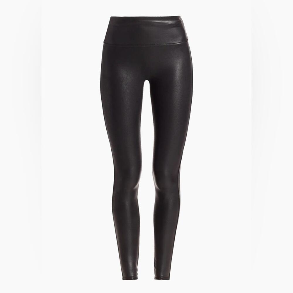 SPANX Black Faux-Leather High-Rise Leggings size M